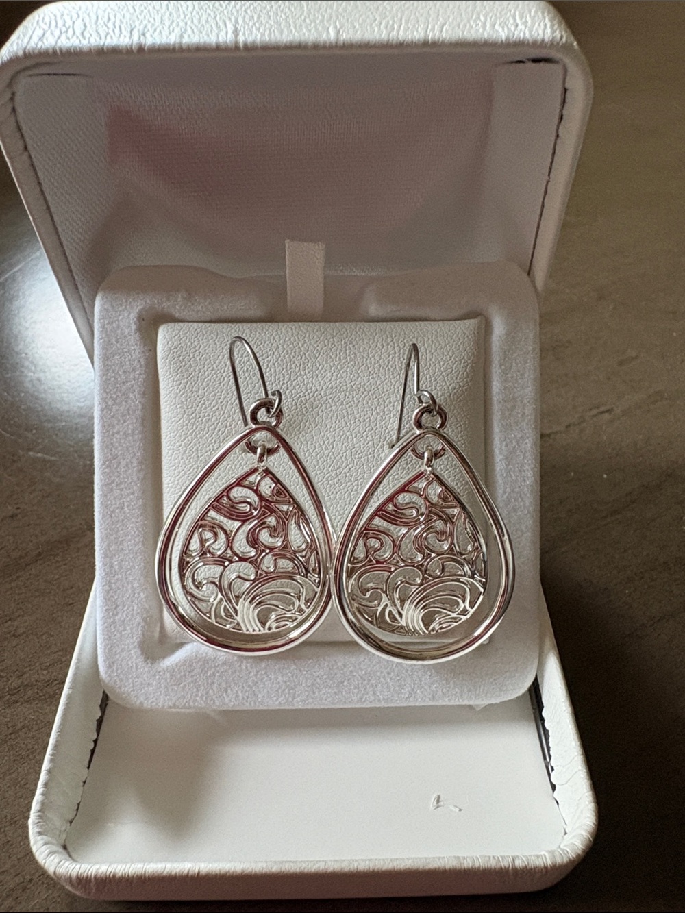 Elegant Silver Filigree Teardrop Dangle Earrings - Women Jewelry